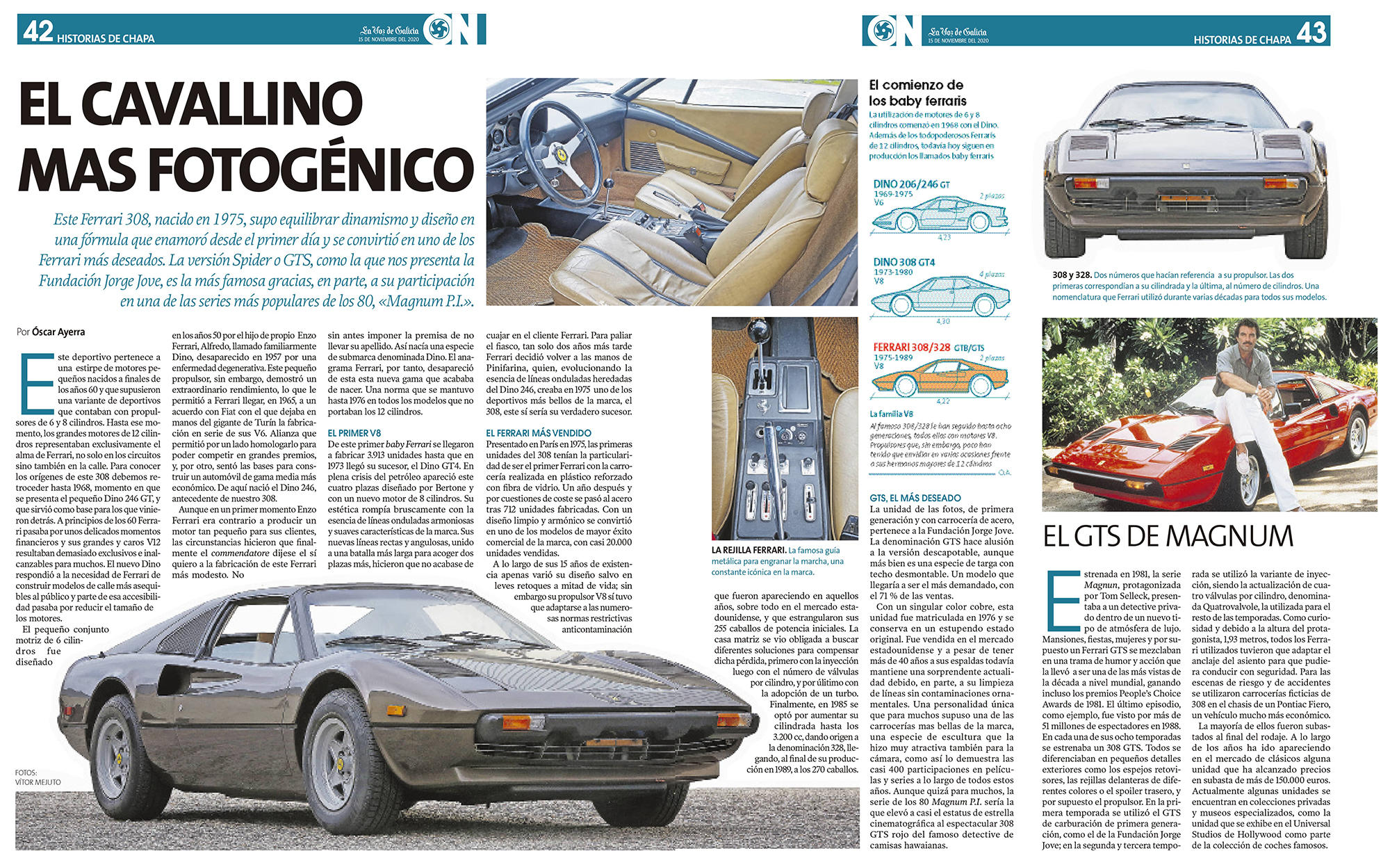 Reportaje del Ferrari 308 GT conducido por Magnum, en La Voz de Galicia